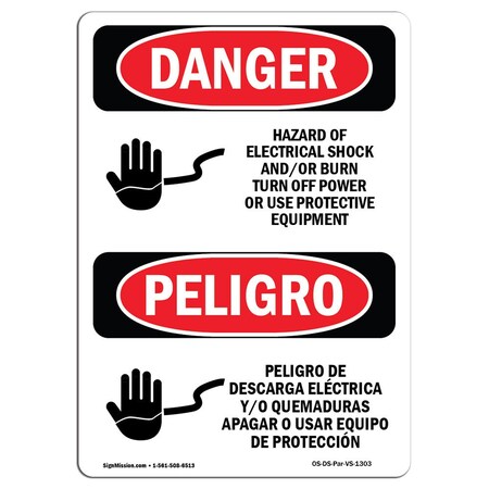 Signmission Safety Sign, OSHA Danger, 24" Height, Electrical Shock Burn